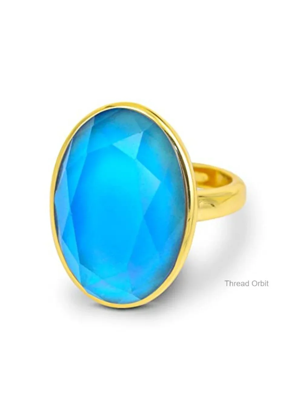 18K Gold Plated Mood Ring Adjustable Facet Cut Crystal Oval Stone Statement Ring